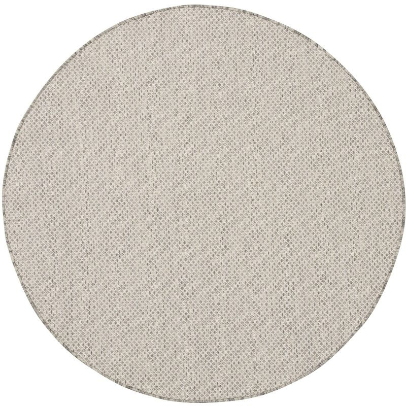 Nourison 5' x 5' Courtyard Modern Easy Care Flatweave Indoor Outdoor Round Rug Ivory/Silver