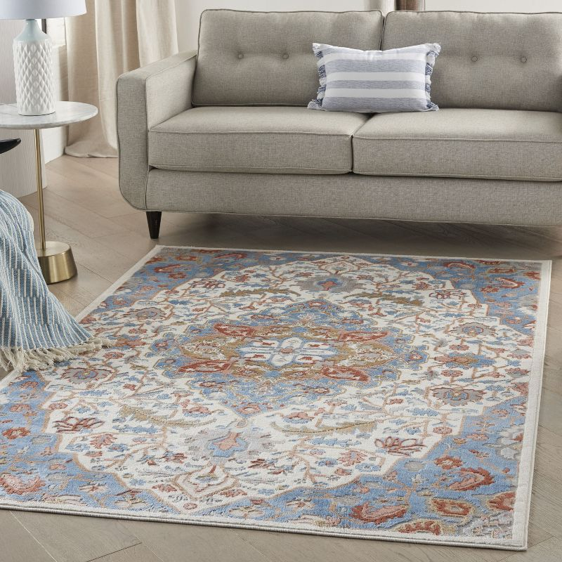 Nourison Elation Floral Medallion Indoor Rug Ivory Blue 7'10" x 9'10"