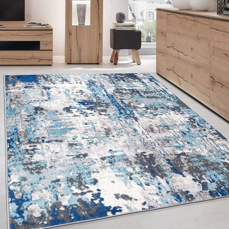 World Rug Gallery Distressed Modern Abstract Indoor Area Rug - Blue 7'10" x 10':  Stain-Resistant,  Low Pile,  Machine Made