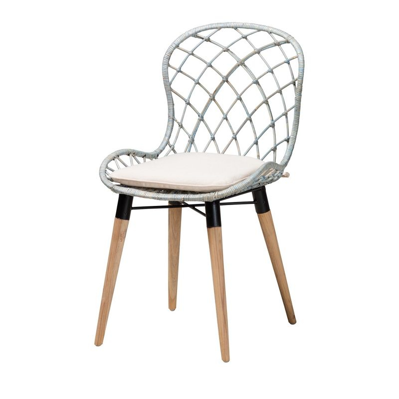 Baxton Studio Sabelle Modern Bohemian Light Blue Rattan and Natural Brown Finished Wood 5-Piece Dining Set