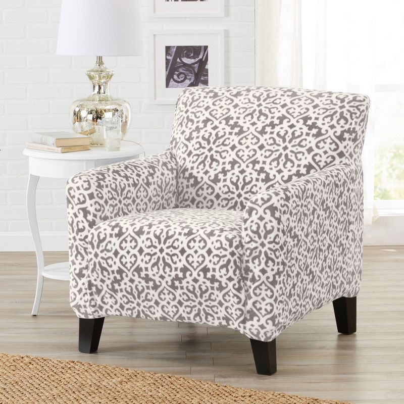 Great Bay Home Stretch Velvet-Plush Washable Chair Slipcover (Chair, Dark Grey - Snowflake)