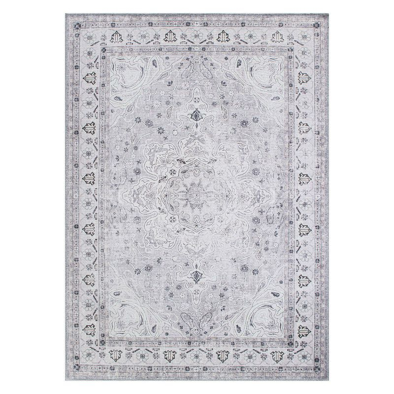 World Rug Gallery Transitional Medallion Machine Washable 5'x7' Gray Area Rug