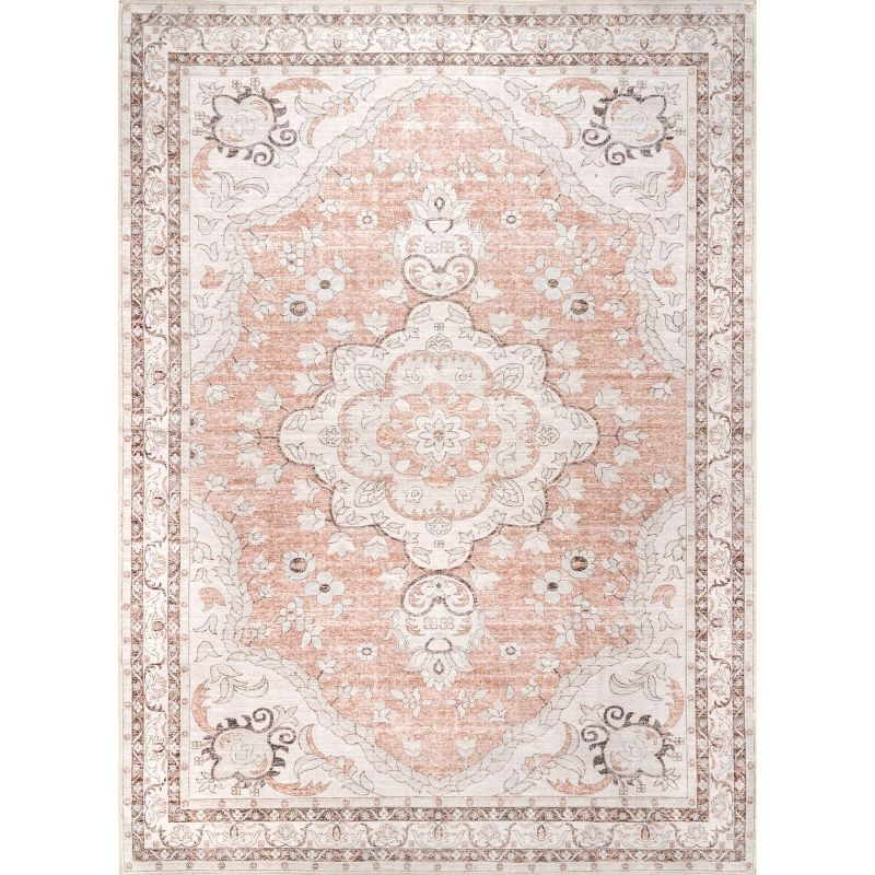Nuloom Tracie Pet Friendly Machine Washable Floral Medallion Area Rug, 8' x 10', Peach