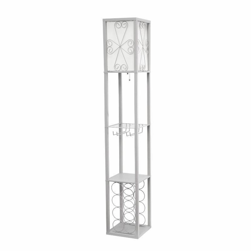 Etagere Organizer Storage Shelf Floor Lamp with Linen Shade Gray - Simple Designs