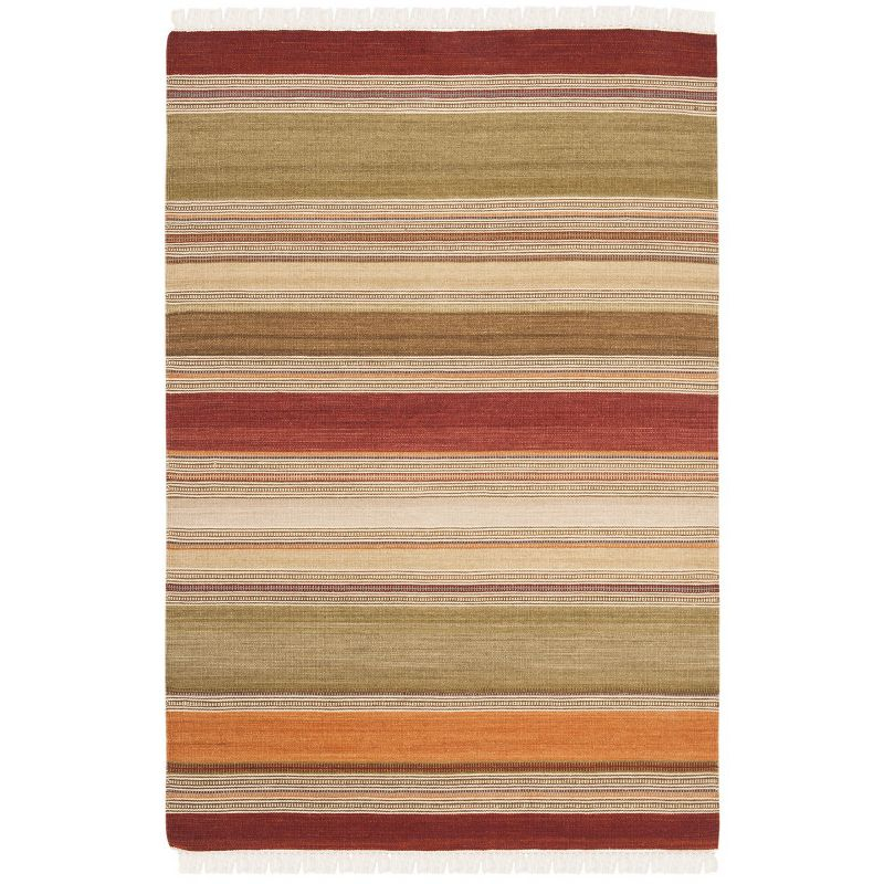 Striped Kilim STK317 Hand Woven Accent Rug - Green - 3'x5' - Safavieh.