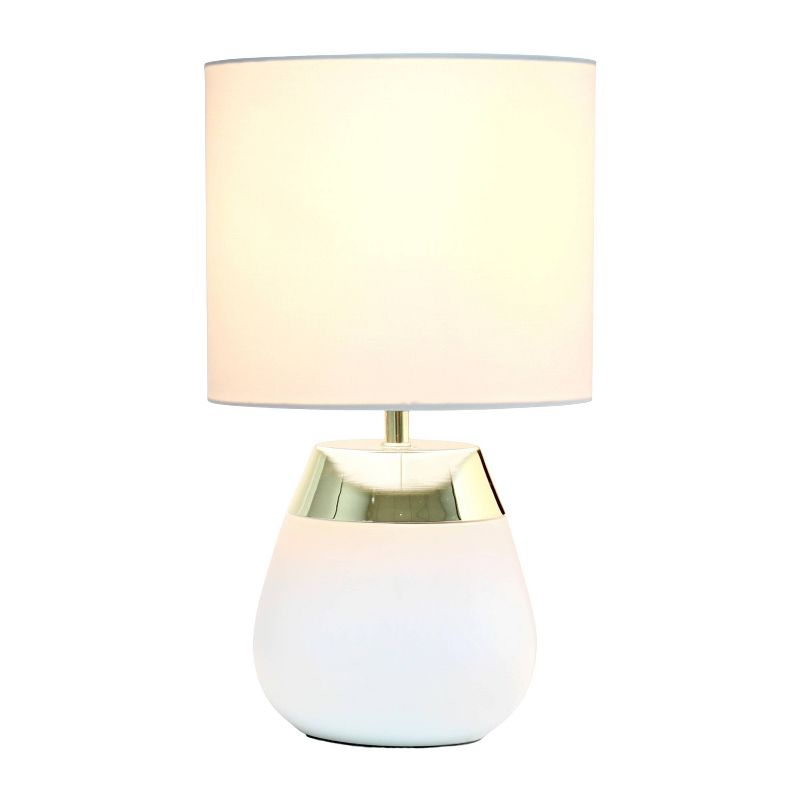 14" Tall Modern Contemporary Two-Tone Metallic Bedside 4 Settings Touch Table Desk Lamp White - Simple Designs: ETL Listed, Cotton Shade