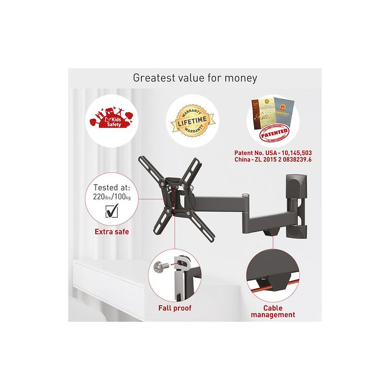 Barkan 13" - 43" Full Motion TV Wall Mount - Extension, Swivel & Tilt