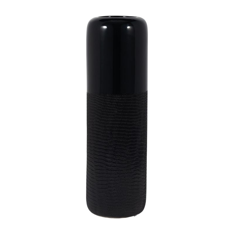 Sagebrook Home 18" Ceramic Vase - Contemporary Grooved Design Black Vase - Decorative Table Accent for Home or Office - Display Beautiful Floral