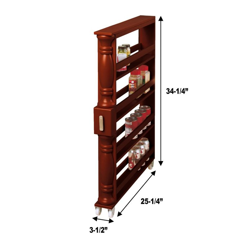 Wooden Can Organizer & Spice Rack - Slim Rolling Kitchen Cart - Natural Brown