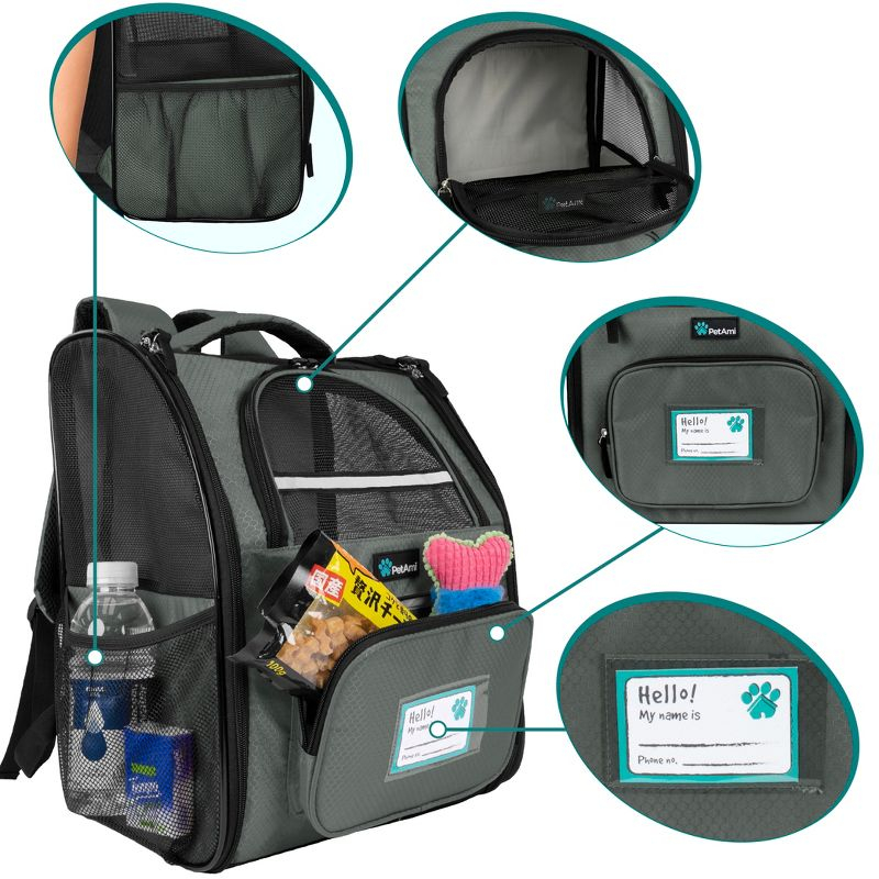 PetAmi Premium Dog Backpack Carrier Small Large Cat Puppies, Ventilated Pet Hiking Travel Bag, Airline Approved Safety Camping Biking (Dark Gray)