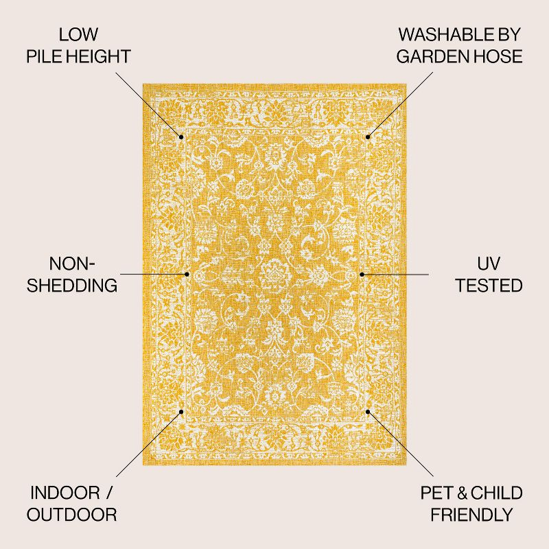 9' x 12' Tela Bohemian Textured Weave Floral Indoor/Outdoor Area Rug, Yellow/Cream - JONATHAN Y