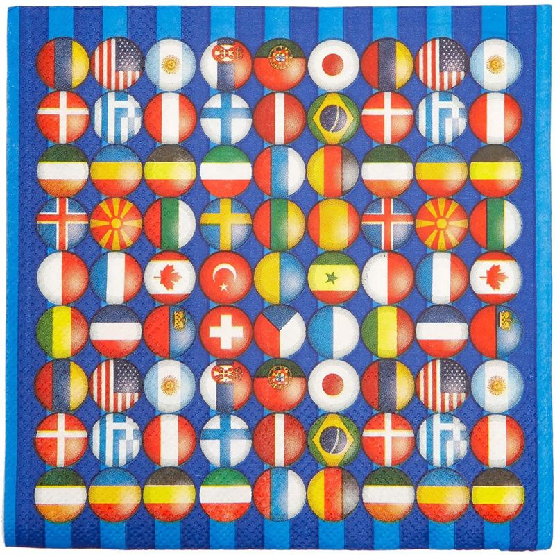 Blue Panda 100 Pack International Flag Disposable Paper Napkins 6.5" Party Supplies