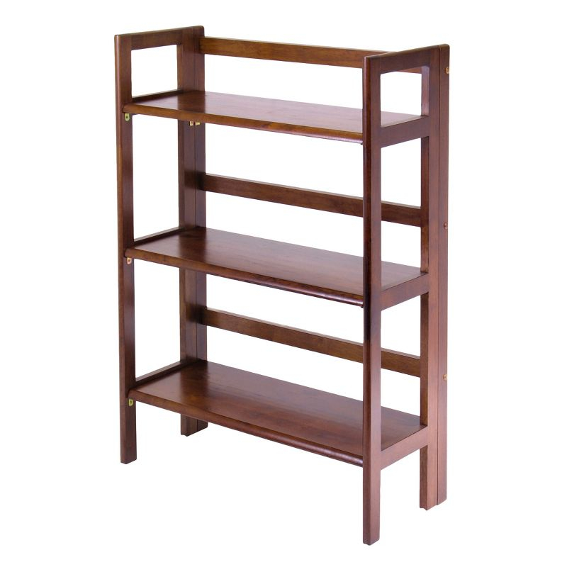 38.54" Terry Folding Bookshelf Walnut - Winsome: Solid Beech Wood, Mid-Century Modern, 3 Fixed Shelves