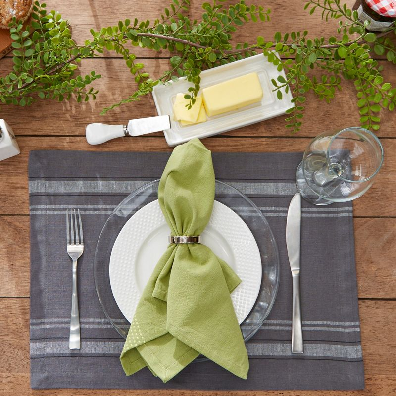 DII French Stripe Placemat Set 6 Piece, Gray Chambray, 13x19"