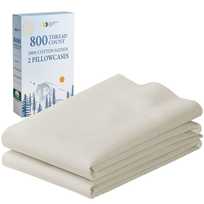 Luxury Pillowcase Set - 800 Thread Count 100% Cotton Sateen, Soft & Cooling Pillowcases by California Design Den - Ivory, Standard/Queen Pillowcases