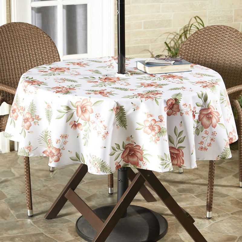 The Lakeside Collection Zippered Outdoor Umbrella Hole Tablecloths - Terracotta Floral 60" Round
