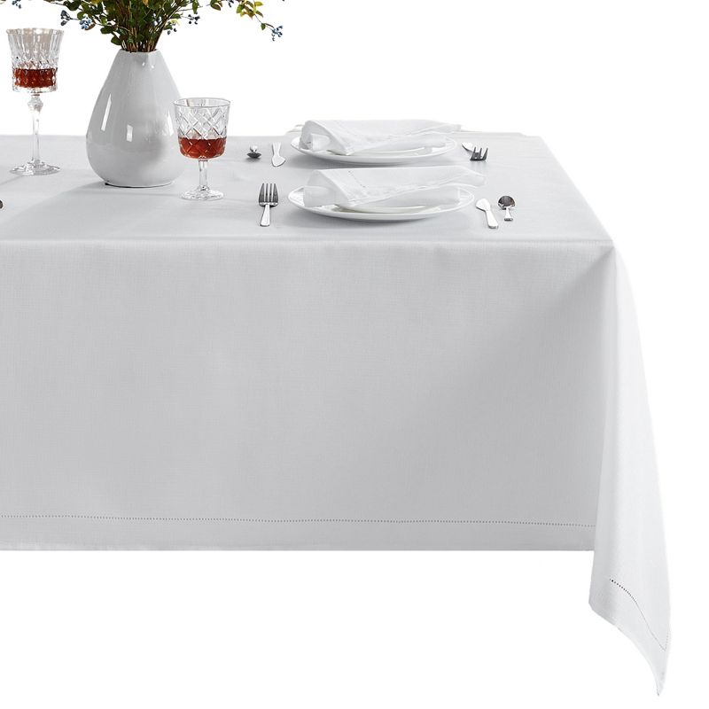 Alison Eyelet Punched Border Fabric Tablecloth - 60" x 84" - White - Elrene Home Fashions