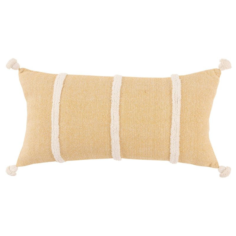 14"x26" Oversized Farmhouse Craft Lumbar Throw Pillow Yellow - Rizzy Home: Cotton Canvas, Indoor Use, Removable Cover