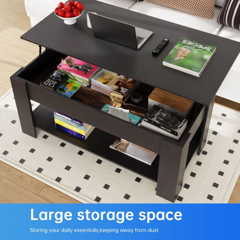 FDW Coffee Table Lift Top Coffee Tables with Hidden Compartment and Storage Shelf Wooden Lift Tabletop Dining Table for Living Room Home (Black)