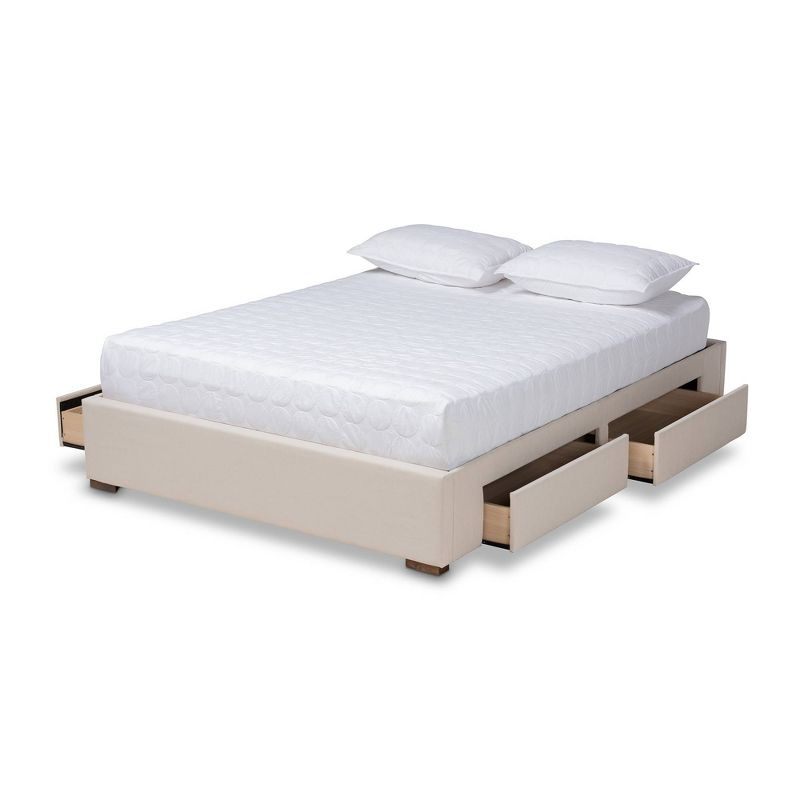 King Leni Bed Frame Beige - Baxton Studio: Storage Drawers, Polyester Upholstery, No Box Spring Required