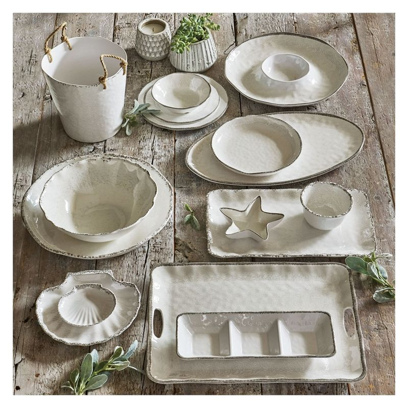 tagltd 17L in. x 10.75W in. Veranda Cracked Glaze Solid Wavy Edge Melamine Serving Platter Indoor Outdoor Rectangle White