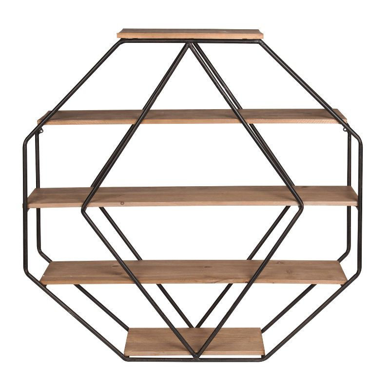 Kate & Laurel All Things Decor Wall Shelf Octagon Shaped Walnut/Black: 5-Tier Metal Floating Decorative Shelving