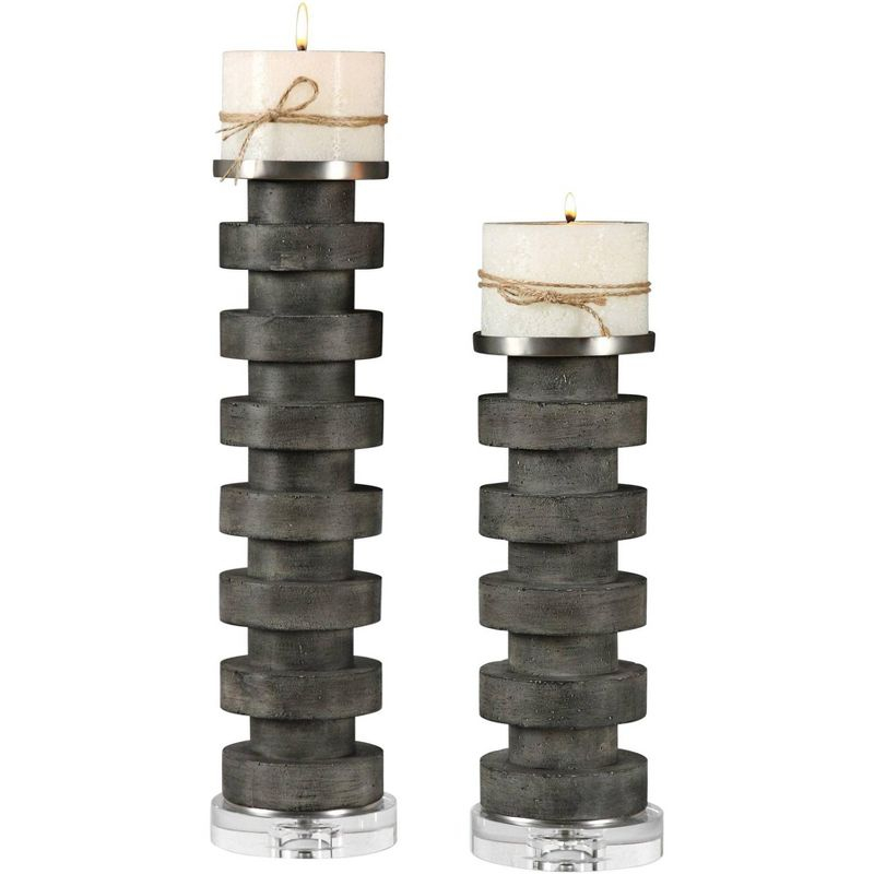 Uttermost Karun Charcoal Concrete 2-Piece Pillar Candle Holder Set