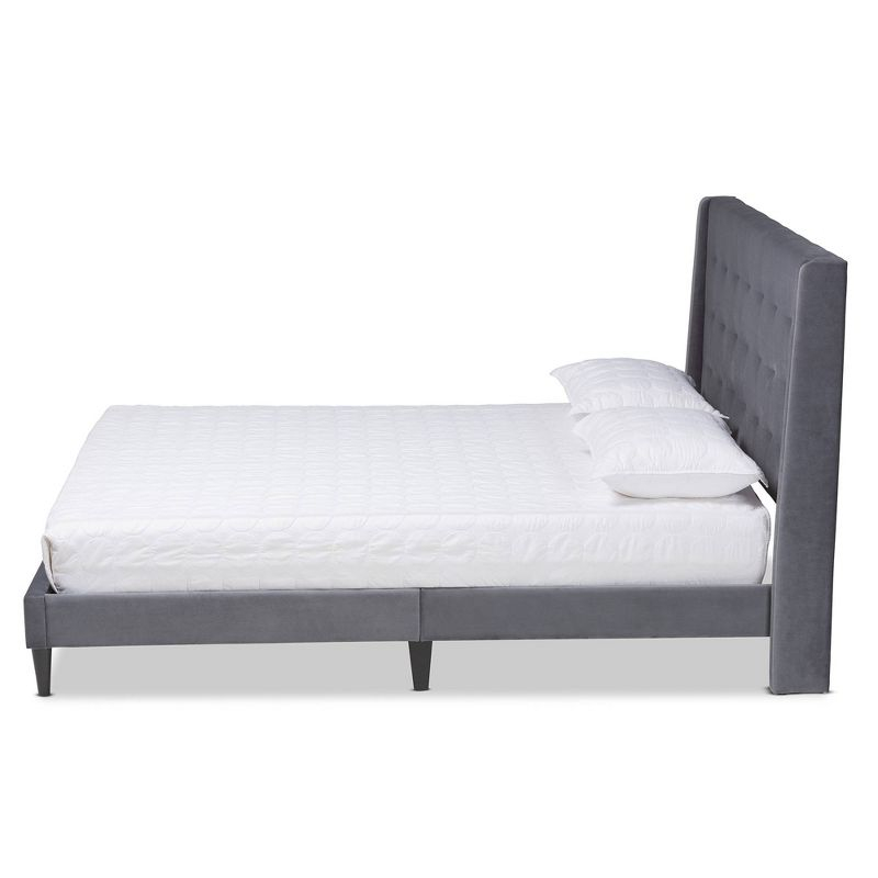Gothard Velvet Fabric Upholstered and Wood Platform Bed - Baxton Studio