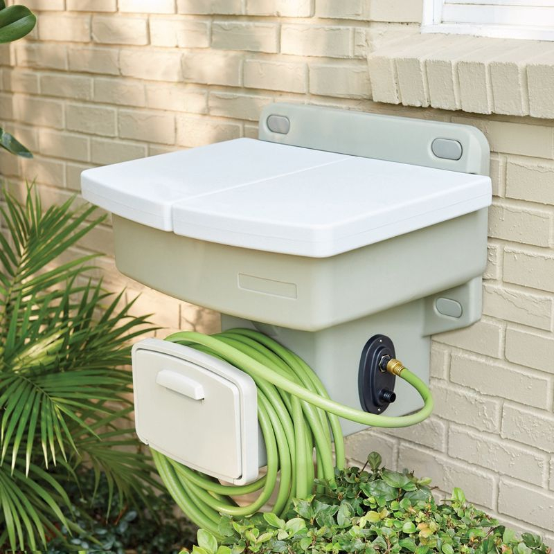 BrylaneHome Outdoor Garden Sink With Hose Holder - White