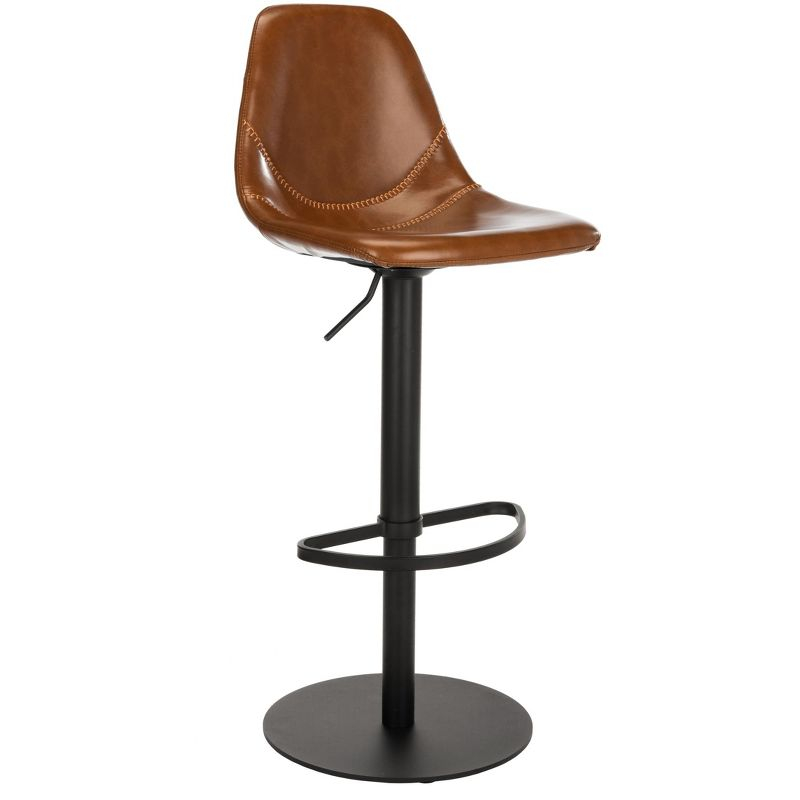 SAFAVIEH Sky Light Brown/Black High Back Tufted Bar Stool (17.25 in. W x 20 in. D x 33.5/43.5 in. H)