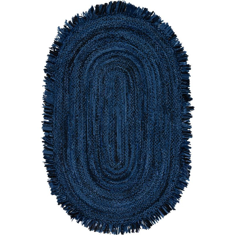 Braided BRD451 Hand Woven Area Rug - Navy/Black - 3'x5' Oval - Safavieh.
