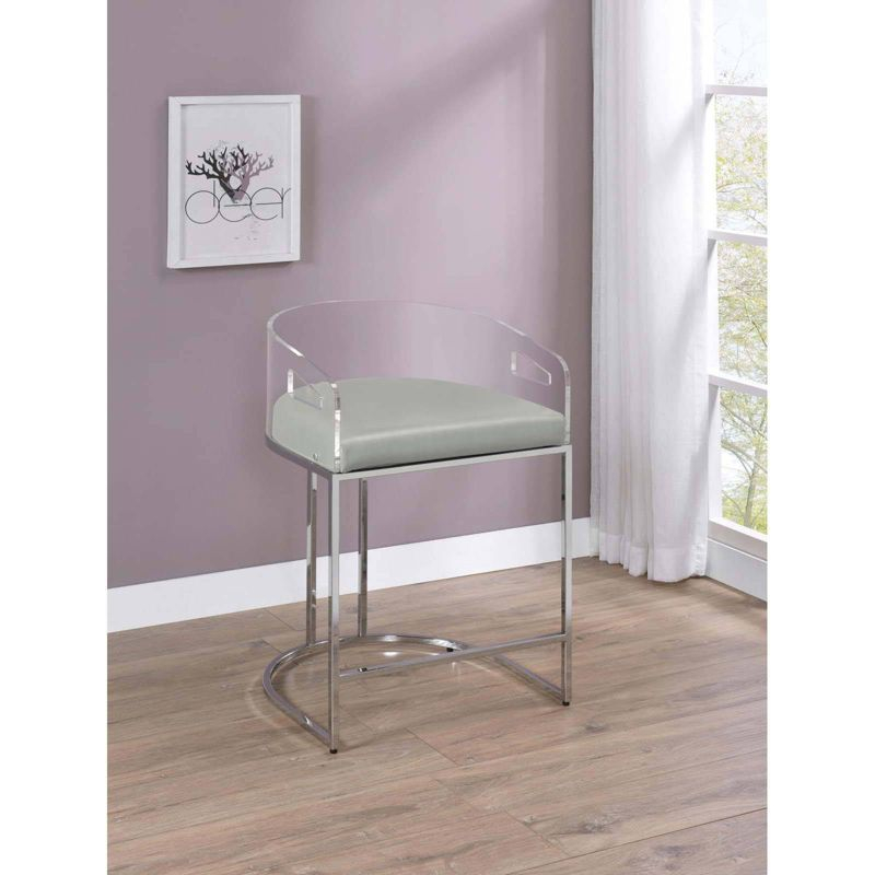 Coaster Set of 2 Thermosolis Modern Acrylic Back Upholstered Counter Height Barstools Gray/Chrome