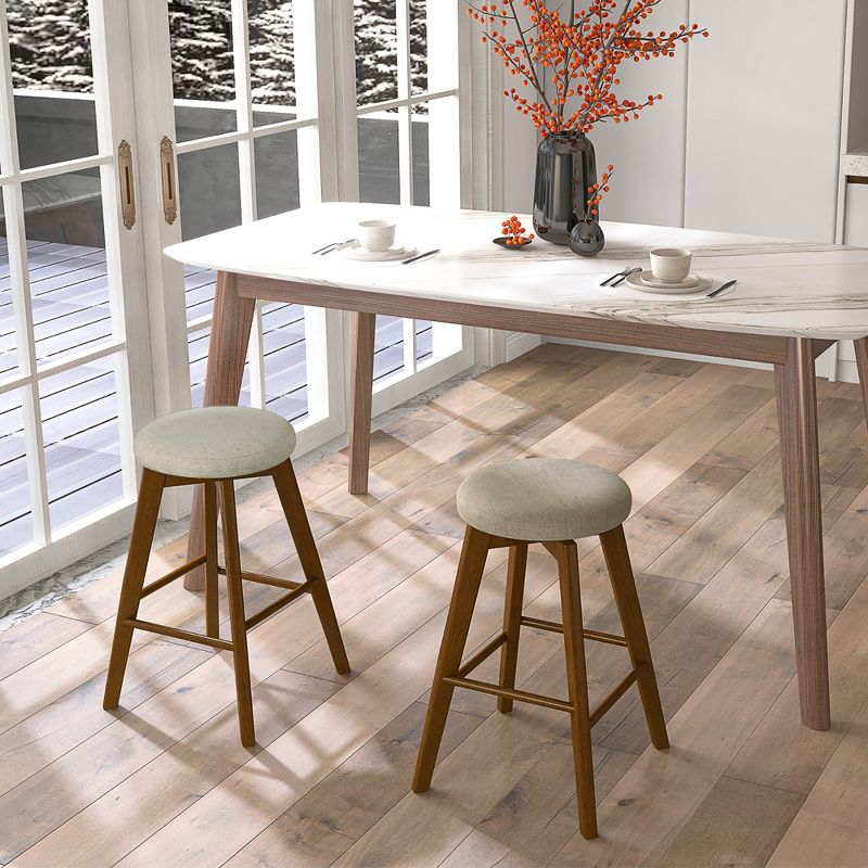 Costway Set of 2 Swivel Bar Stools Upholstered Counter Height Chairs with  Rubber Wood Legs