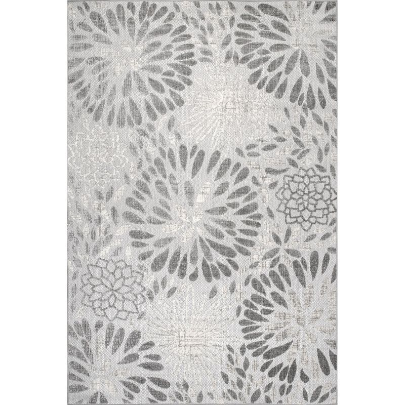 Nuloom Monique Floral & Paisley 5x8 Indoor/Outdoor Area Rug for Living Room Patio Deck Front Porch Kitchen, Light Grey/Ivory