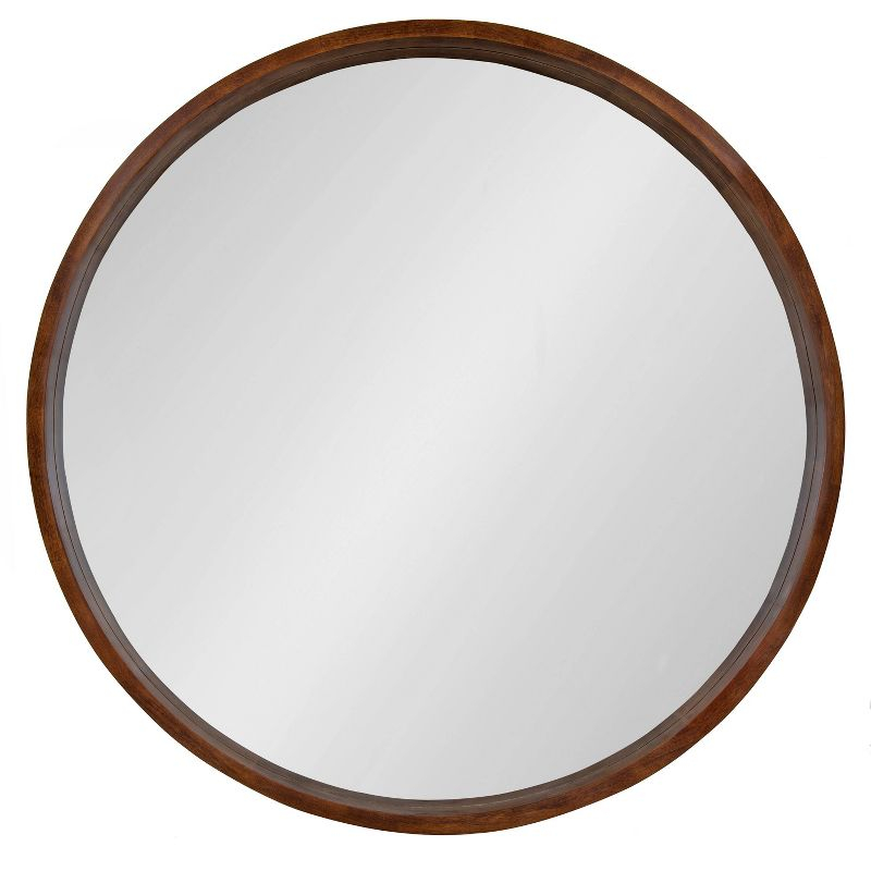 36" Hutton Round Wall Mirror Walnut Brown - Kate & Laurel All Things Decor: Modern Wood Frame, Wall Mount