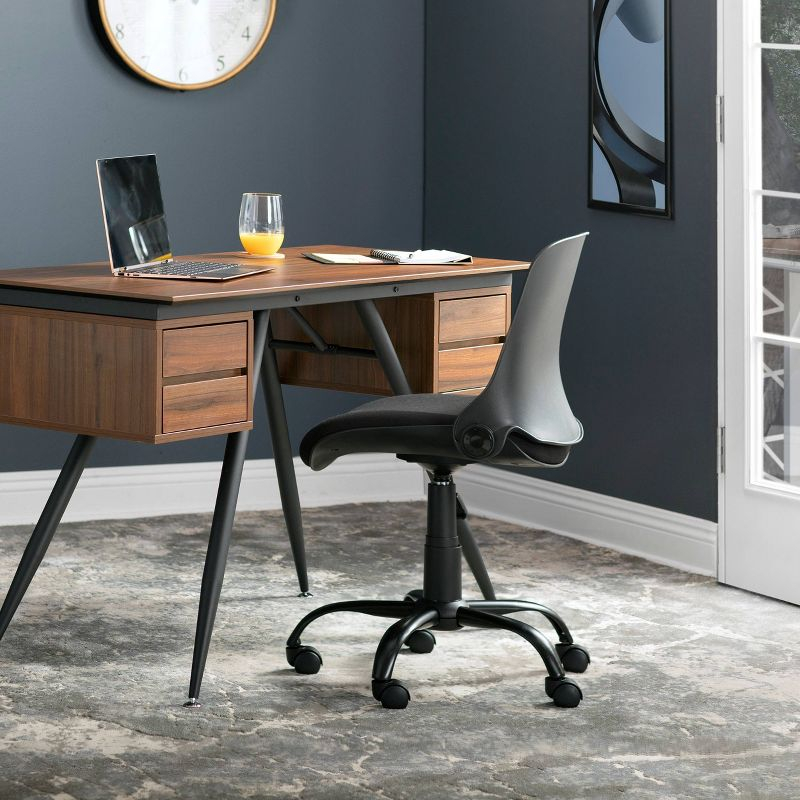 Folding Back Task Chair Black - studio designs: Swivel, Adjustable, Armless