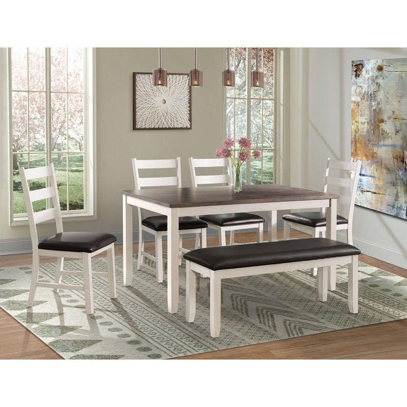 6pc Kona Brown Dining Set Brown - Picket House Furnishings: Upholstered Chairs, Wood Bench, Rectangle Table