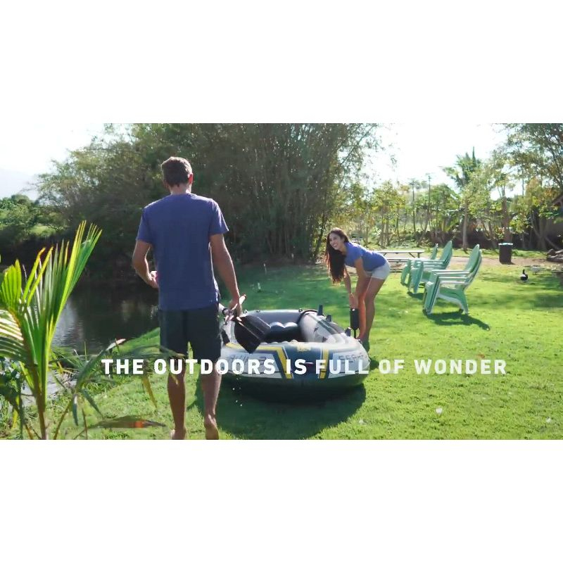 INTEX 68370EP Challenger 3 Inflatable Boat Set: Includes Deluxe 48in Boat Oars and Pump – Triple Air Chambers – 3-Person – 660lb Weight Capacity