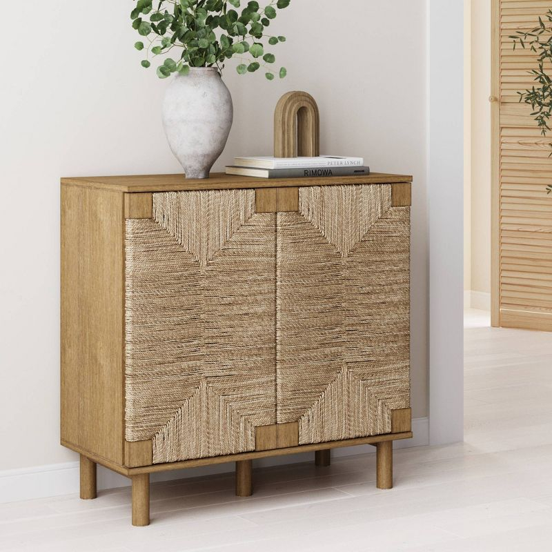 Beacon Wood and Seagrass 2 Door Storage Cabinet Brushed Light Brown/Seagrass - Nathan James: UPC 842196004017, Adjustable Interior Shelf