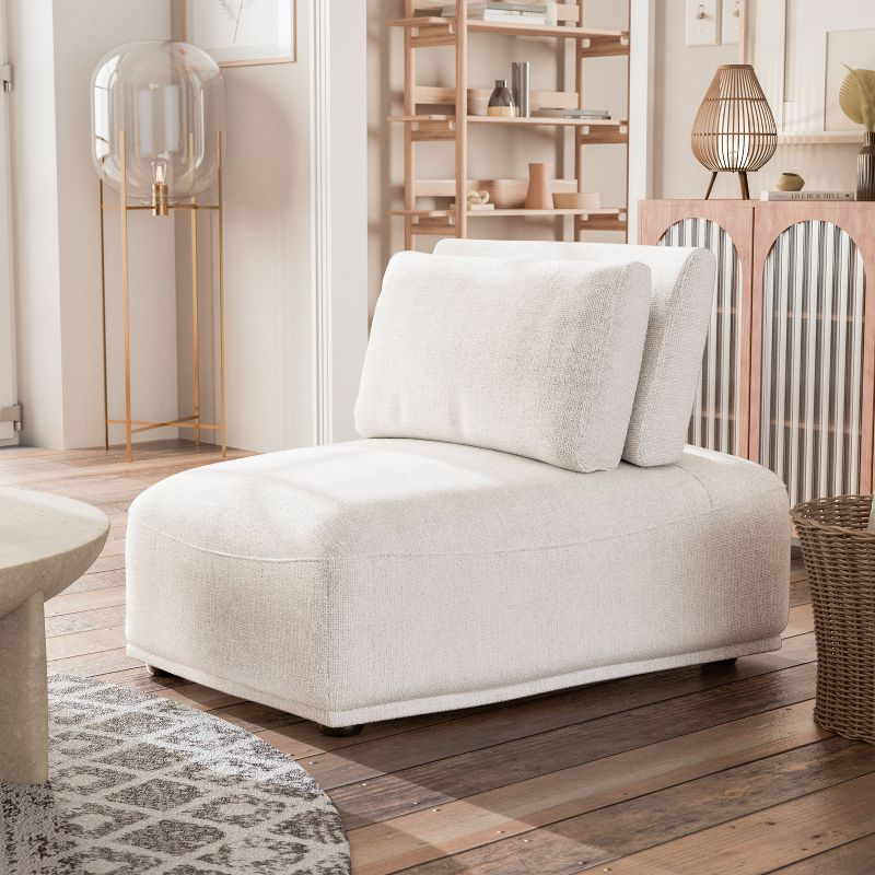HOMES: Inside + Out Povoa Modern Modular Trapezoidal Armless Chair Chenille with Extendable Backrest White