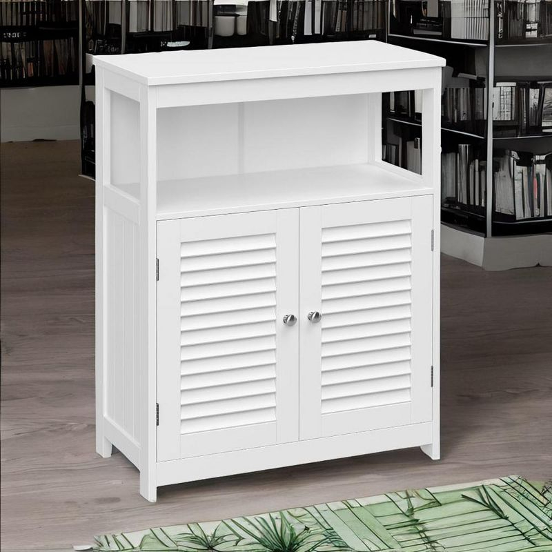 VASAGLE Bathroom Floor Cabinet, Bathroom Storage Cabinet, Freestanding, with Double Shutter Doors and Adjustable Shelf, White