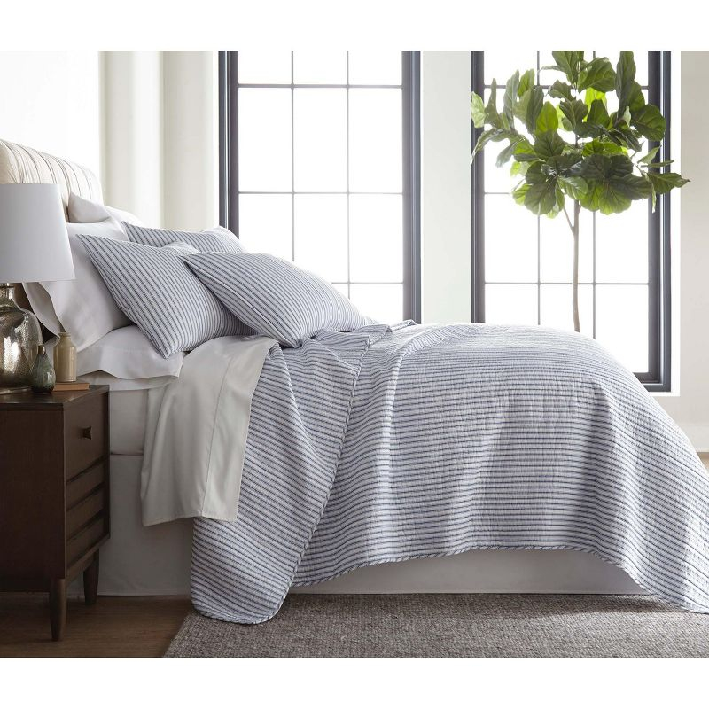 Tobago Stripe Blue Quilt Set - One Full/Queen Quilt and Two Standard Shams - Levtex Home