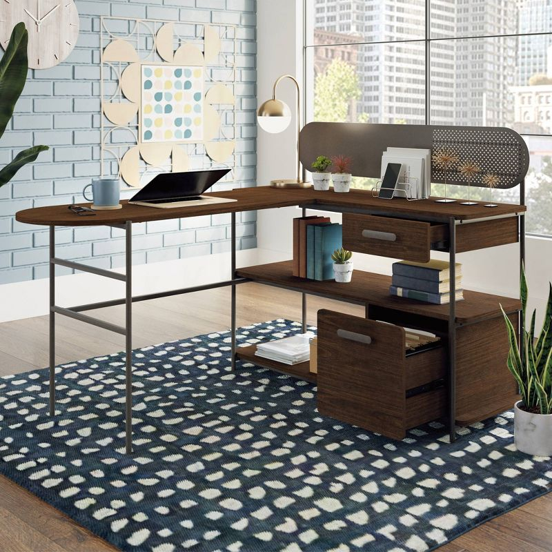 Radial L Shape Desk Umber Wood - Sauder