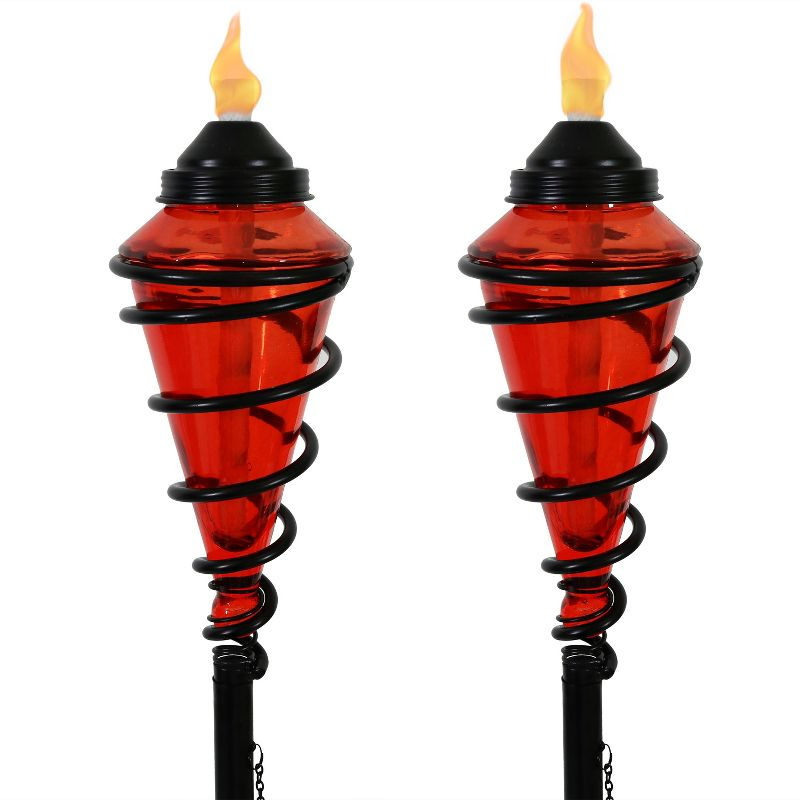 Sunnydaze Outdoor Adjustable Height Glass and Metal Swirl Patio and Lawn Torch Set - Red - 2pk