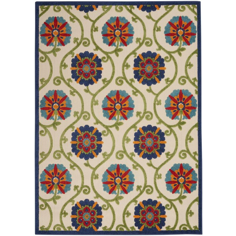 Nourison Aloha Contemporary Floral Flatweave High-Low Indoor Outdoor Area Rug Blue/Multicolor 3'6" x 5'6"
