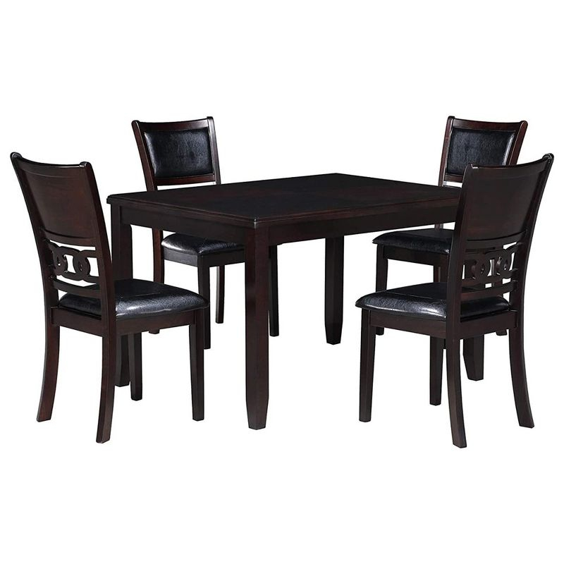 New Classic Furniture Gia Dining Collection with 48" Dining Table, 4 Cushioned Chairs, Veneer Tabletop and Solid Rubberwood Construction, Ebony
