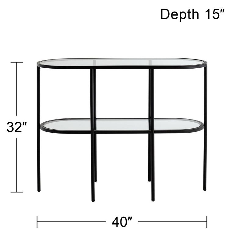 Studio 55D Remy Modern Metal Oval 2-Tier Console Table 40" x 15" with Storage Sandy Black Clear Glass Tabletop for Living Room