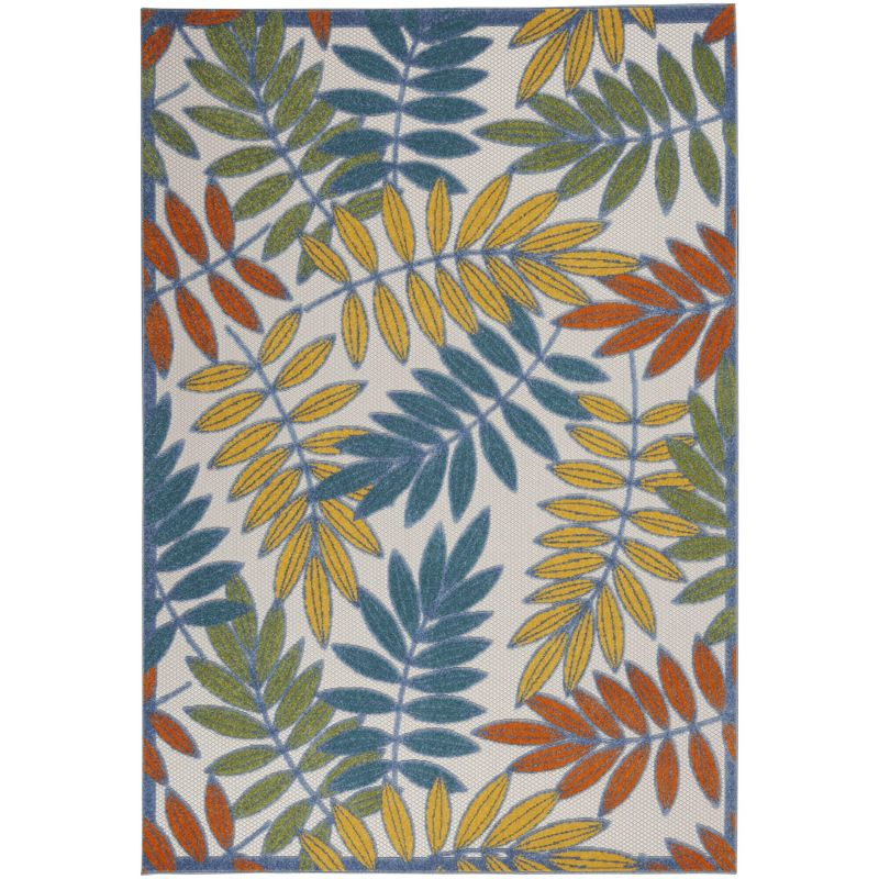 Nourison Aloha Floral Leaf Flatweave High-Low Indoor Outdoor Area Rug Ivory/Multi 5'3" x 7'5"
