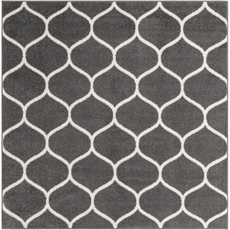 Unique Loom 6' 0 x 6' 0 Trellis Frieze Rounded Dark Gray Area Rug