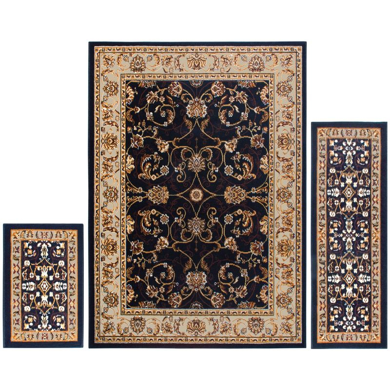 Home Dynamix Ariana Badah Damask Border Area Rug, Black/Ivory, 3-Piece Set